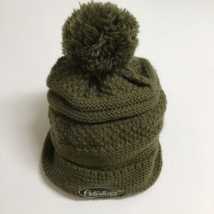 Peterbilt Big Rig Tractor Pom Knit Beanie Patch Ski Beach Skate Army Green VTG